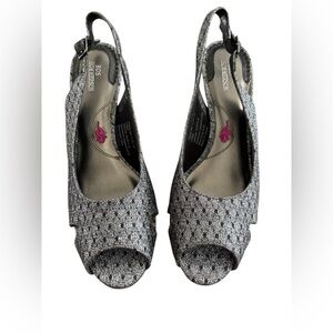 Ros Hommerson Black and Silver Peep Toe Heels